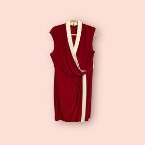 Kasper Women's Red and White Colorblocked Faux-Wrap Cap-Sleeve Dress NWT